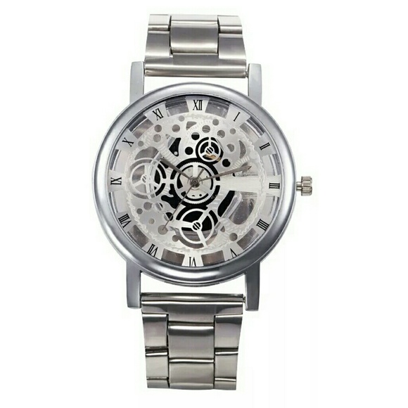 BNIP LUXURY MEN'S SKELETON STAINLESS STEEL WATCH - Picture 2 of 4